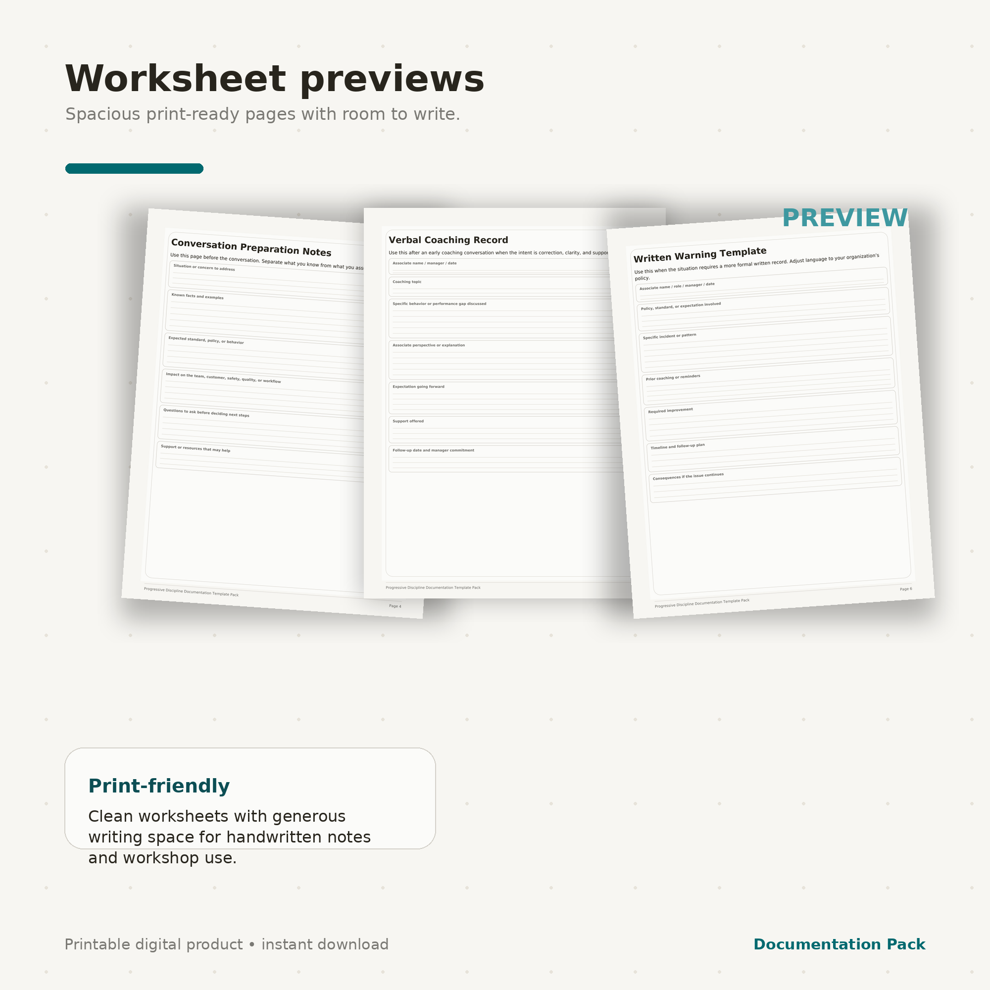 Progressive Discipline Documentation Template Pack